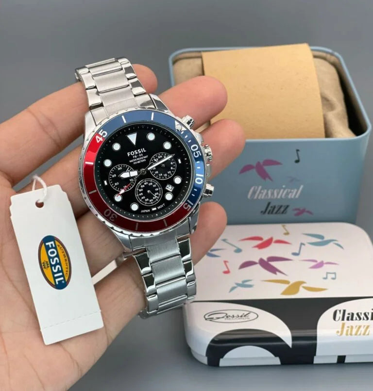 Fb 03 Silver Red Metal Watch