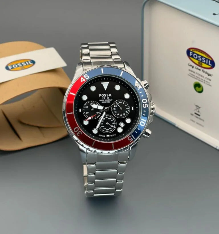 Fb 03 Silver Red Metal Watch