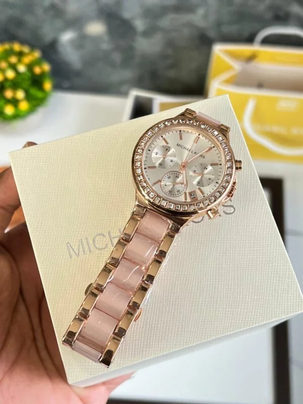 Michael Kors Pink Dial Metal Belt Women's Watch