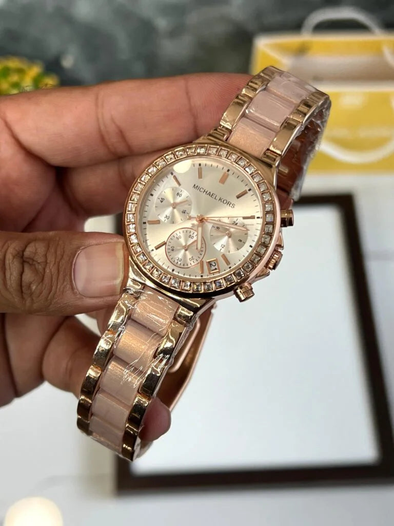 Michael Kors Pink Dial Metal Belt Women's Watch