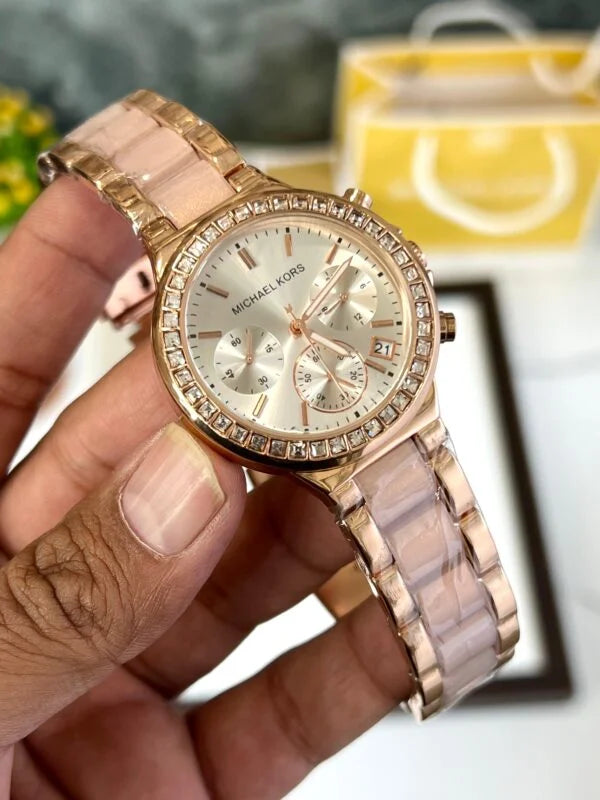 Michael Kors Pink Dial Metal Belt Women's Watch