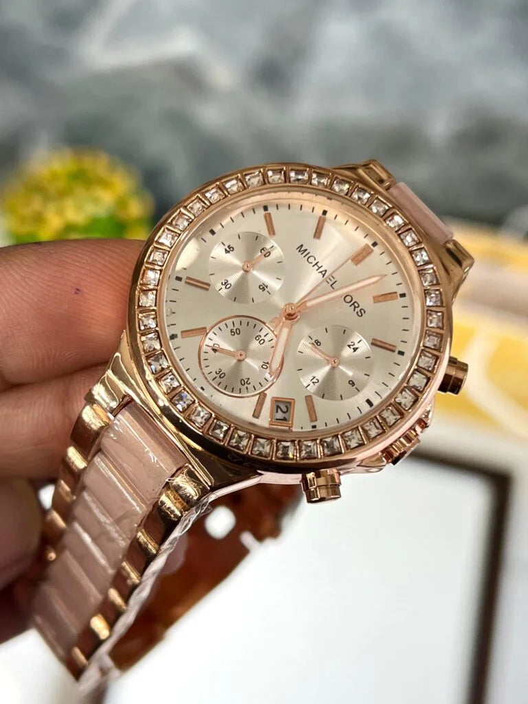 Michael Kors Pink Dial Metal Belt Women's Watch